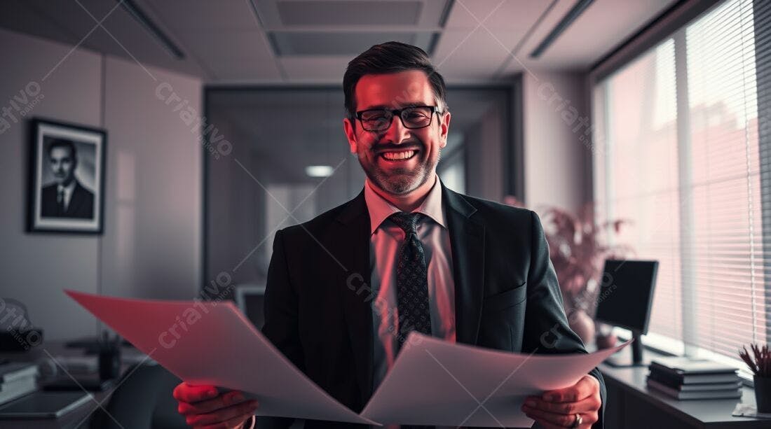 Homem de Negócios sorrindo com documentos