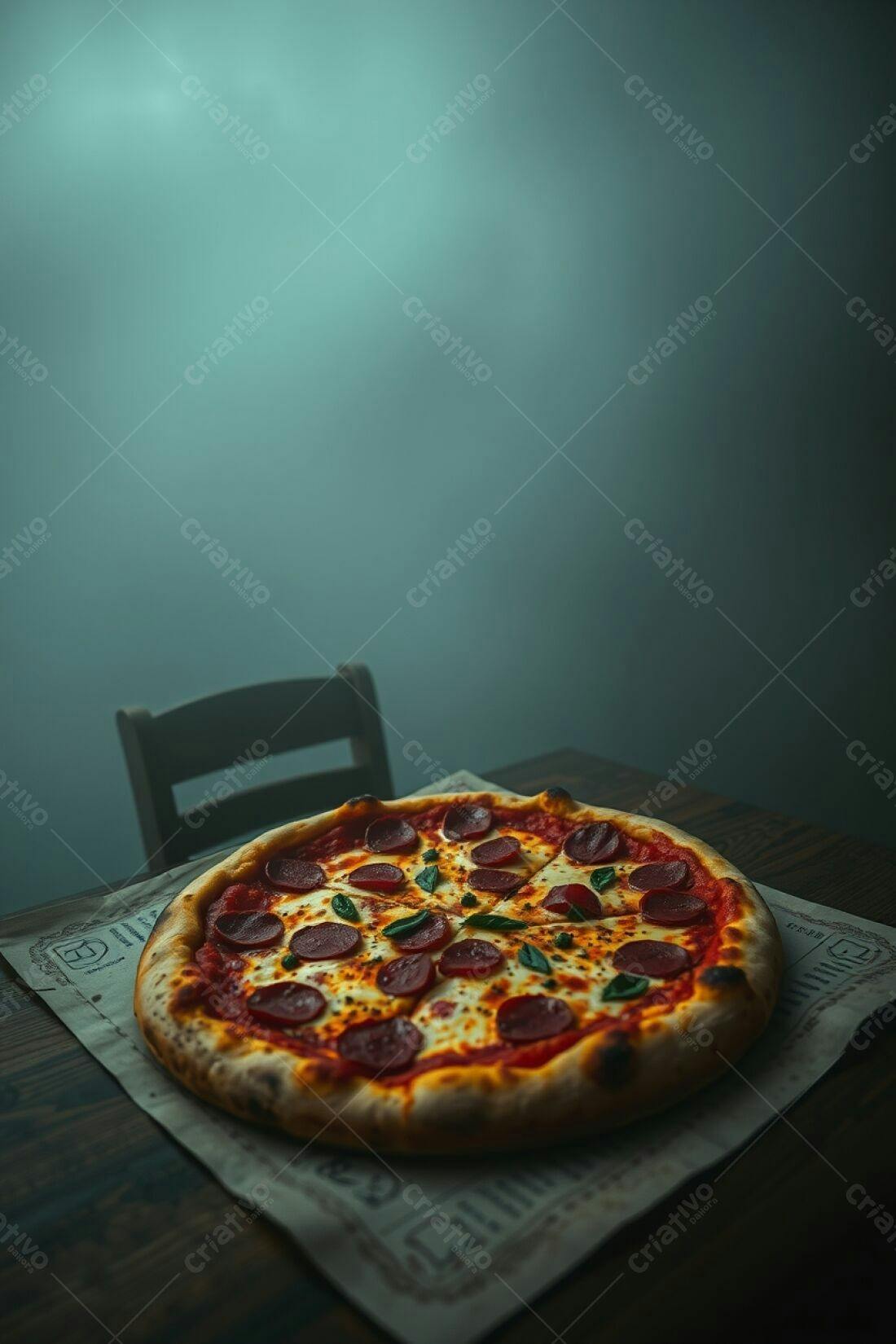 Pizza de Pepperoni deliciosa em mesa de madeira