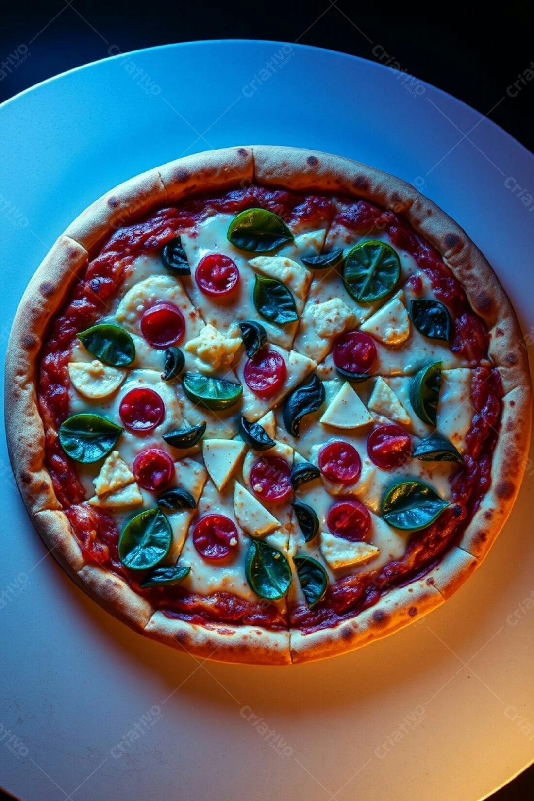 Pizza Vegetariana com Queijo e Manjericão