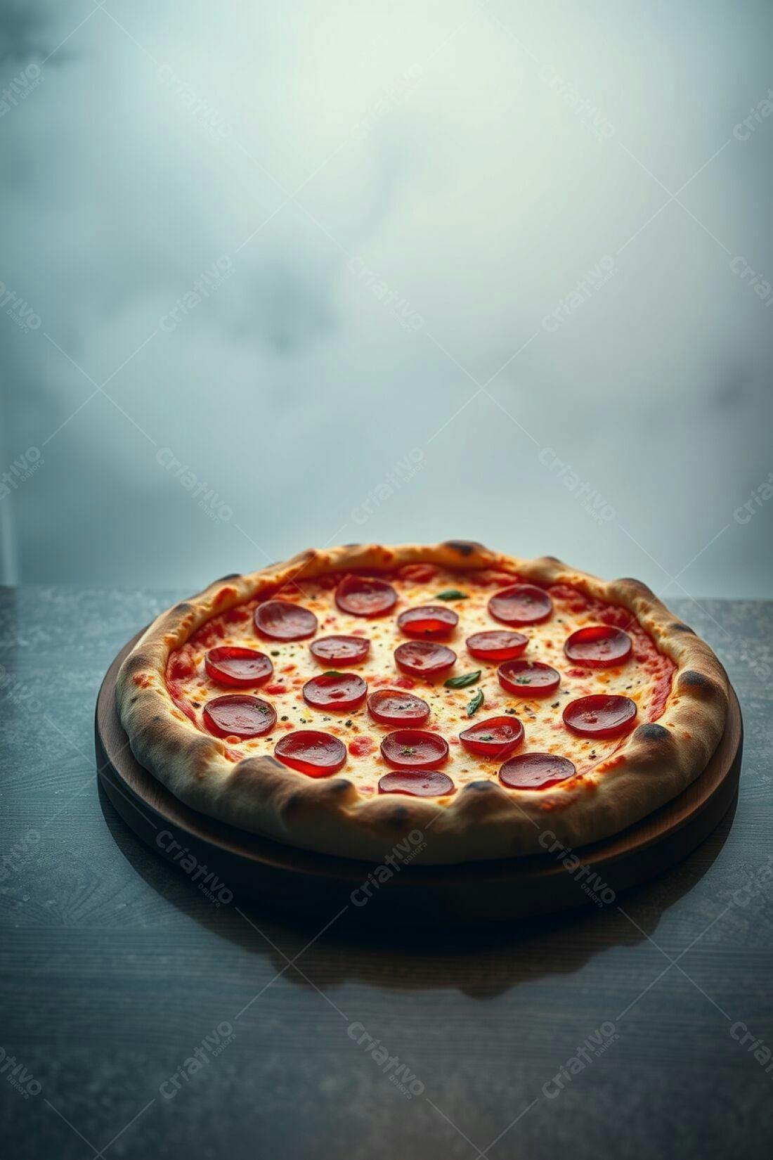 Pizza de Pepperoni deliciosa em mesa escura