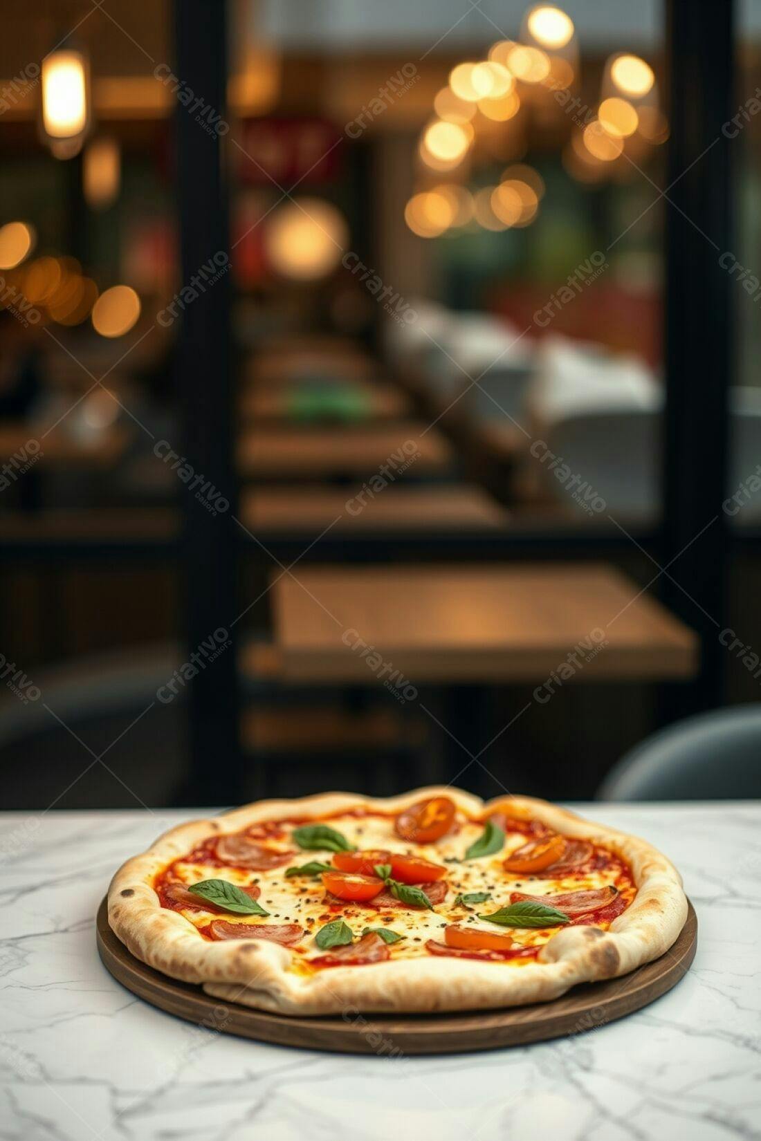 Pizza Margherita em restaurante aconchegante