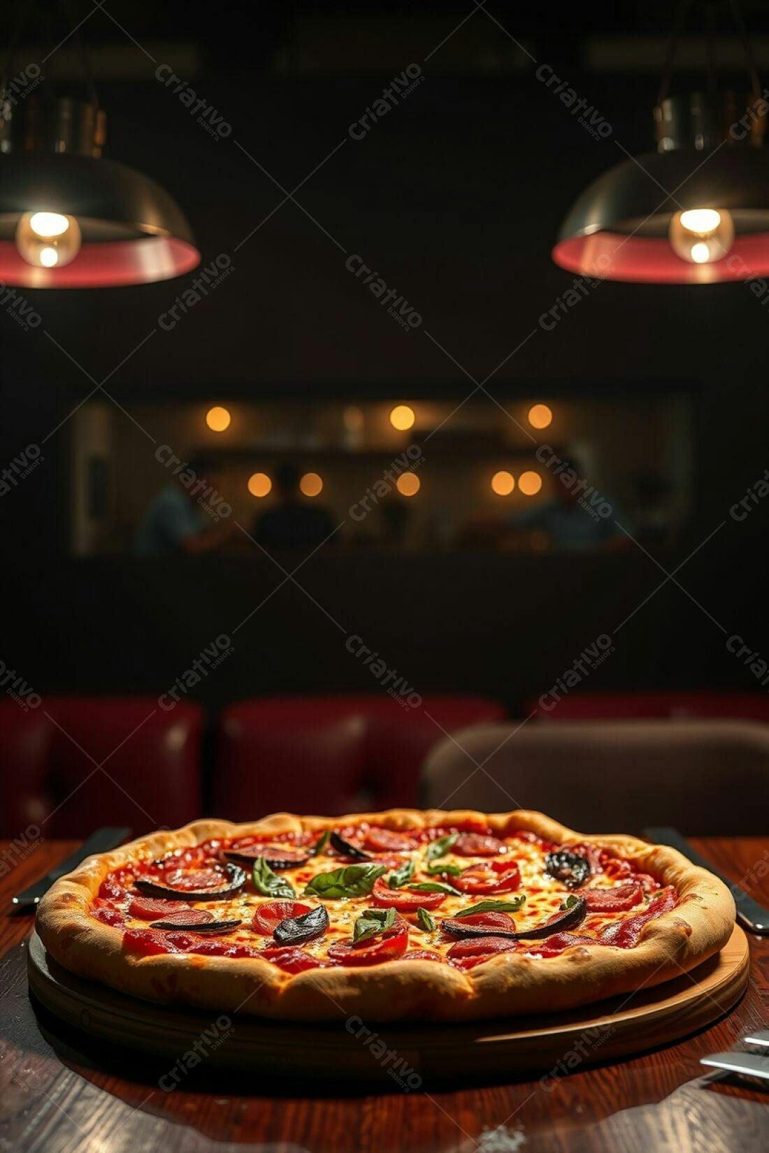 Pizza deliciosa com pepperoni e tomate em restaurante