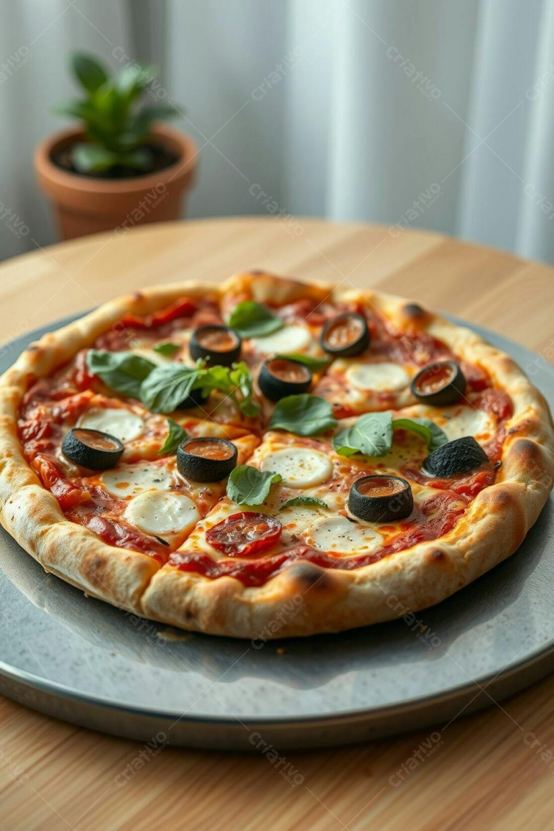 Pizza com mussarela e azeitonas pretas