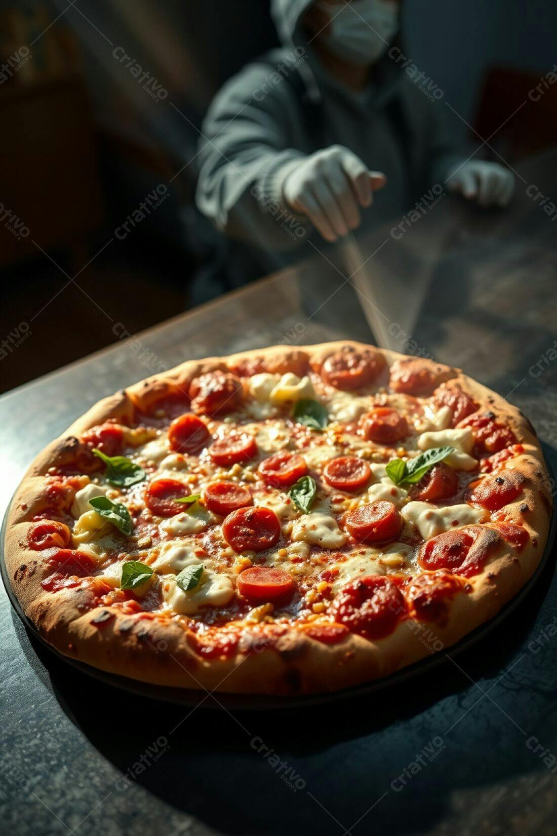Pizza deliciosa com tomates e manjericão