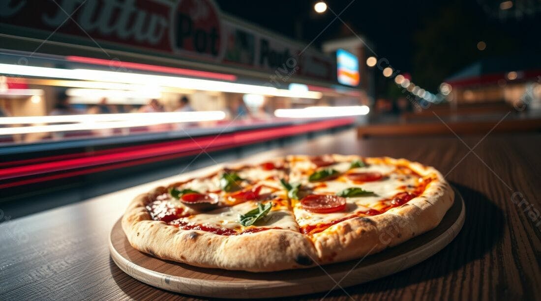 Pizza de pepperoni noite food truck