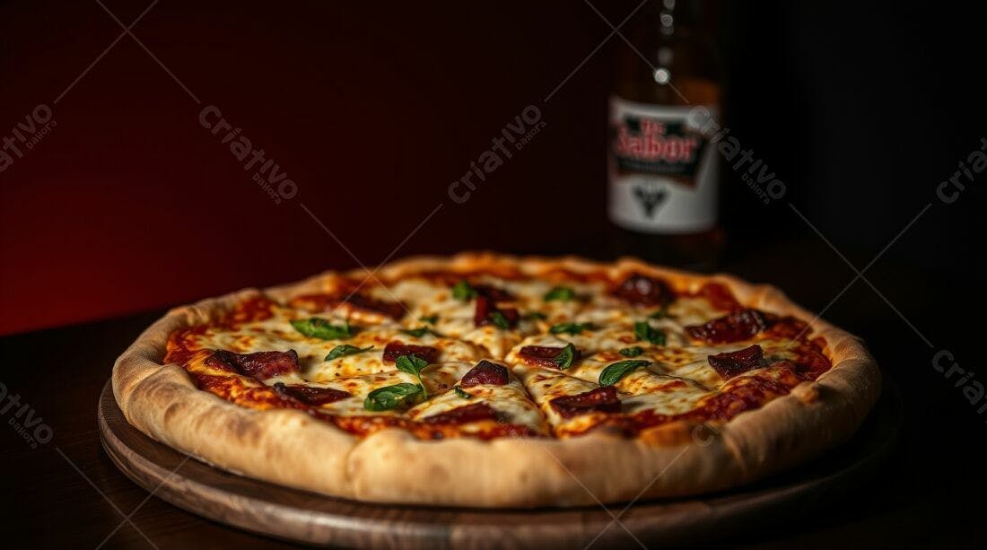 Pizza deliciosa com calabresa e manjericão