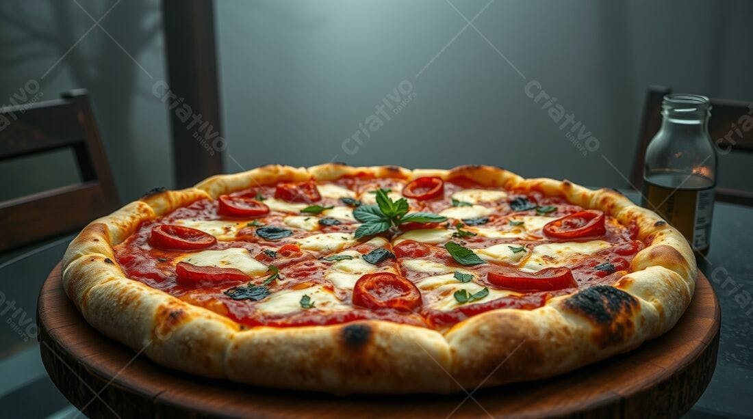 Pizza Margherita artesanal com tomates e manjericão