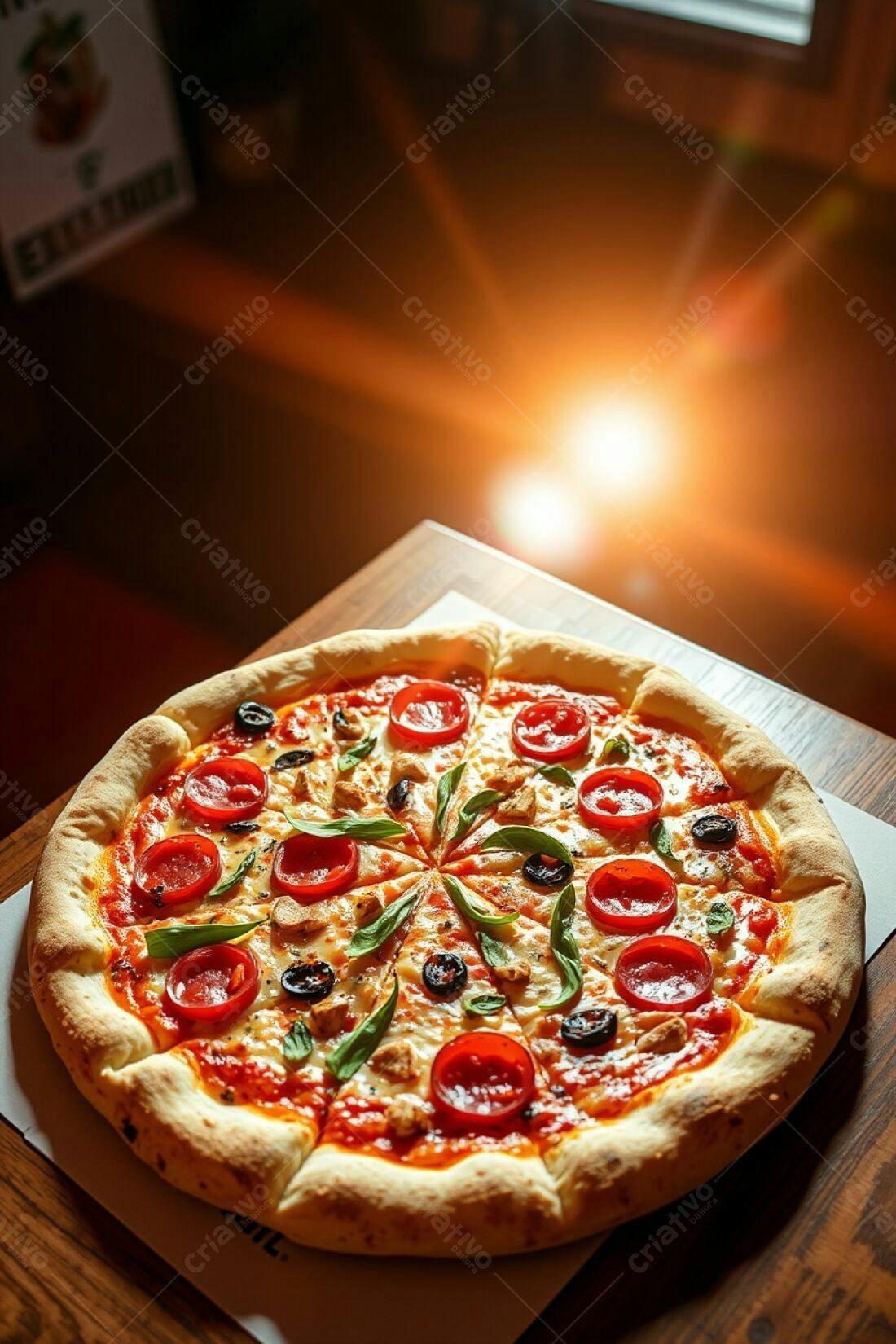 Pizza deliciosa com tomate cereja e azeitonas