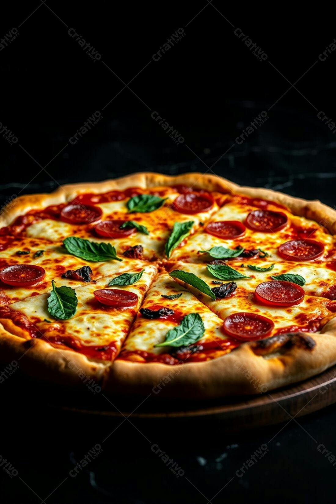 Pizza de Pepperoni deliciosa com manjericão
