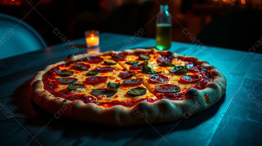 Pizza de Pepperoni e Queijo em Mesa Escuro