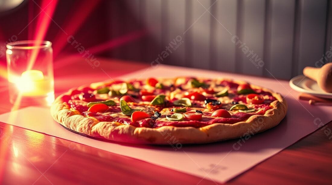 Pizza saborosa com tomate cereja e manjericão