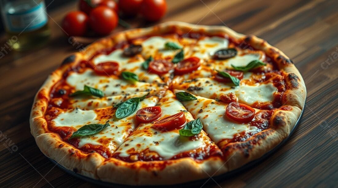 Pizza Margherita com tomates cereja e manjericão