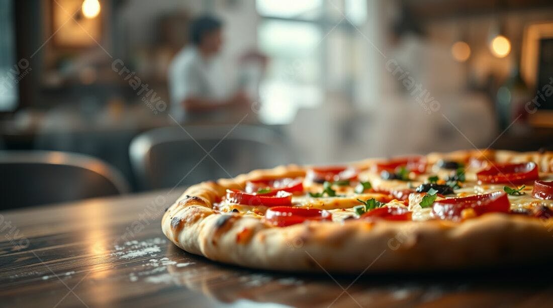 Pizza deliciosa com tomate e queijo em restaurante