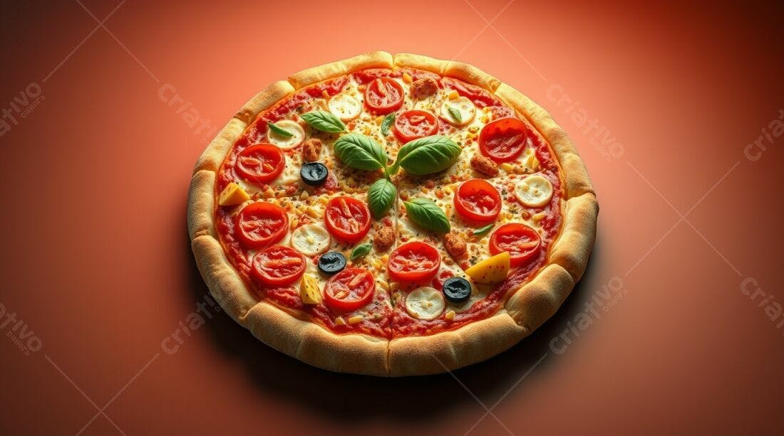 Pizza saborosa com tomate cereja e manjericão