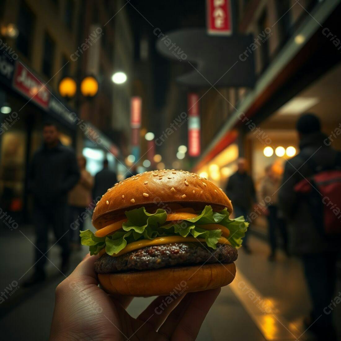 Hambúrguer na rua à noite