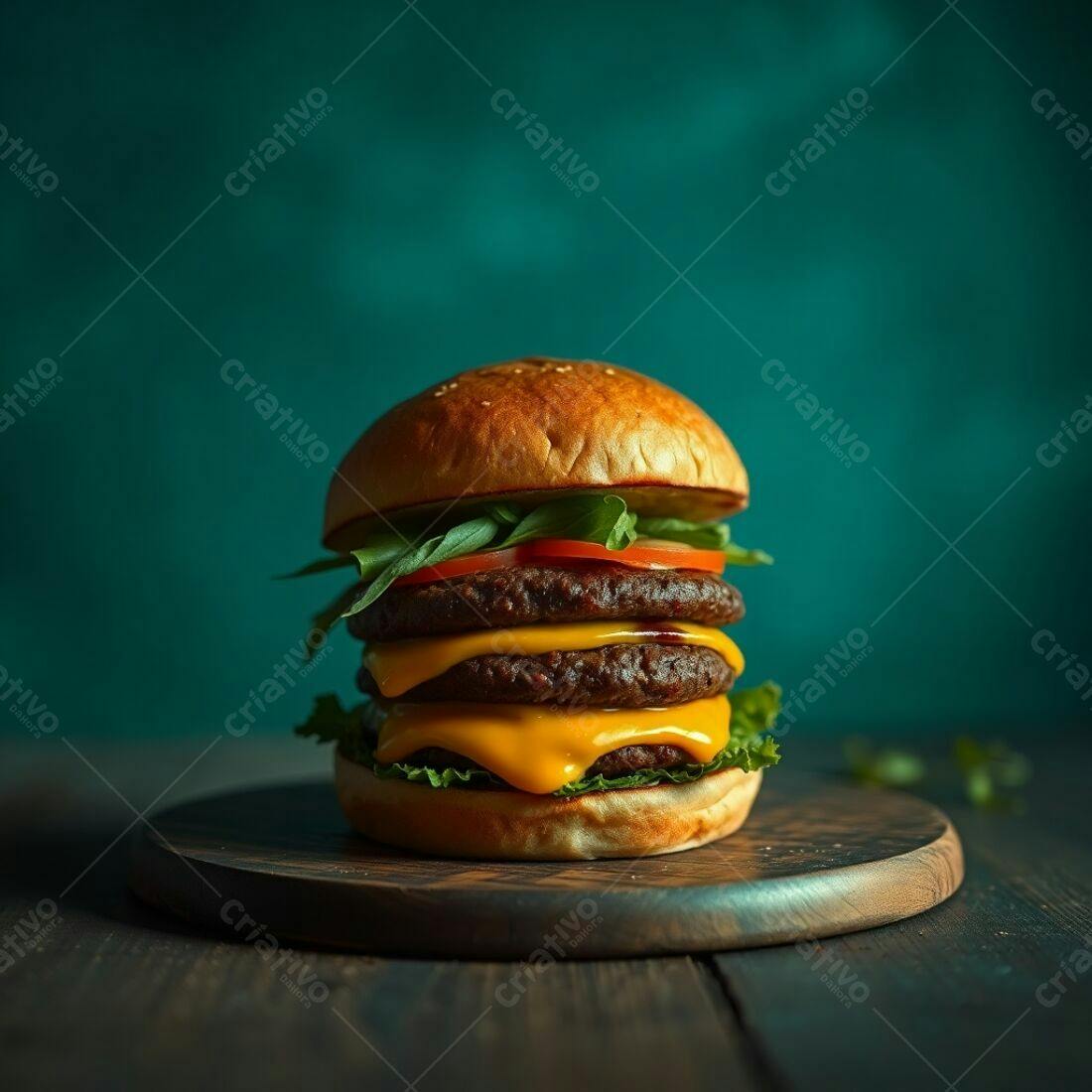 Duplo Cheeseburger suculento em fundo verde