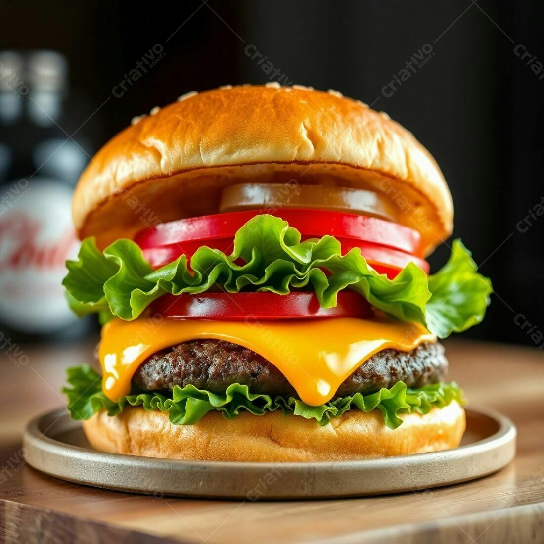 Hambúrguer suculento com queijo derretido