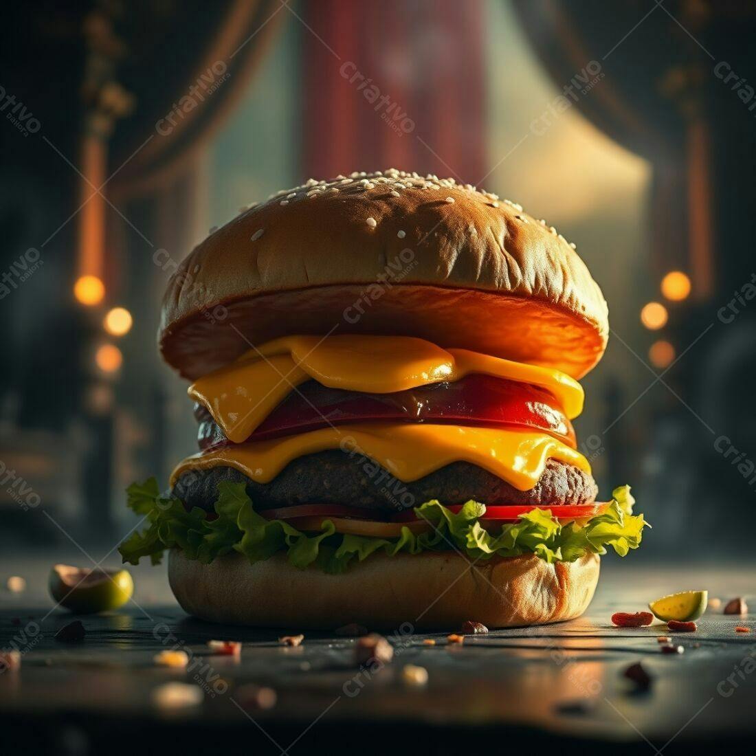 Cheeseburger suculento com queijo derretido
