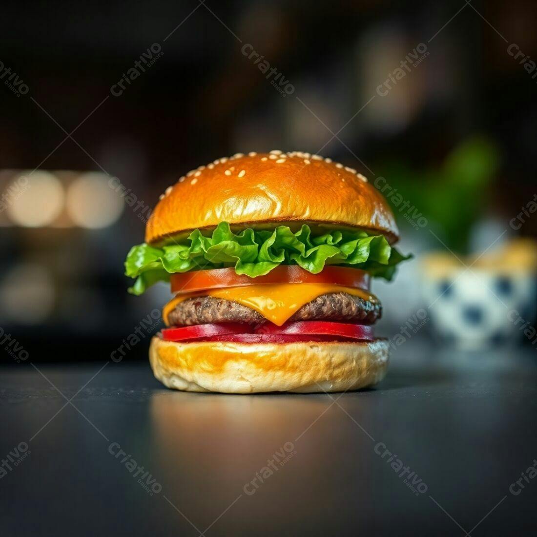 Hambúrguer suculento com queijo cheddar