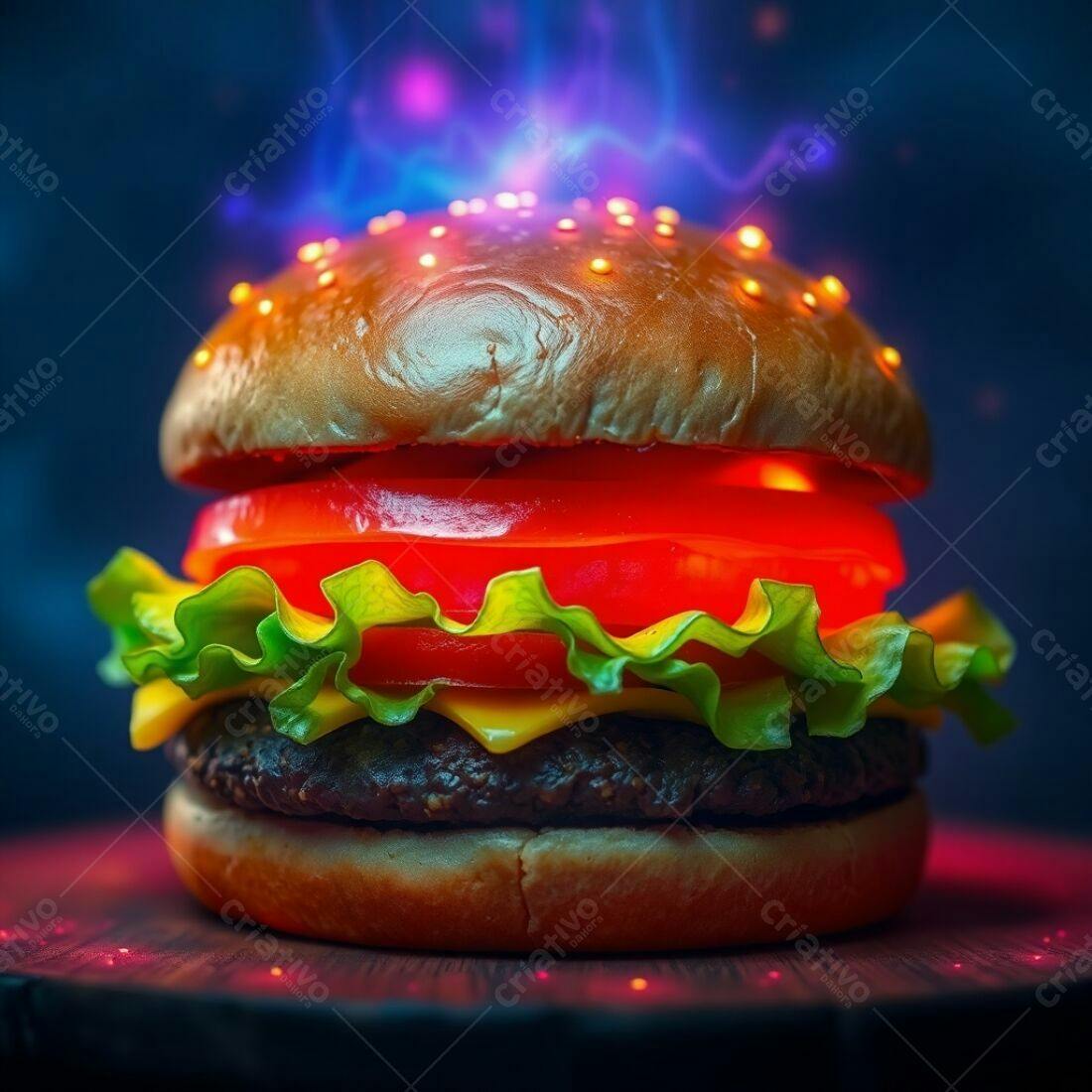 Hambúrguer luminoso com alface e tomate