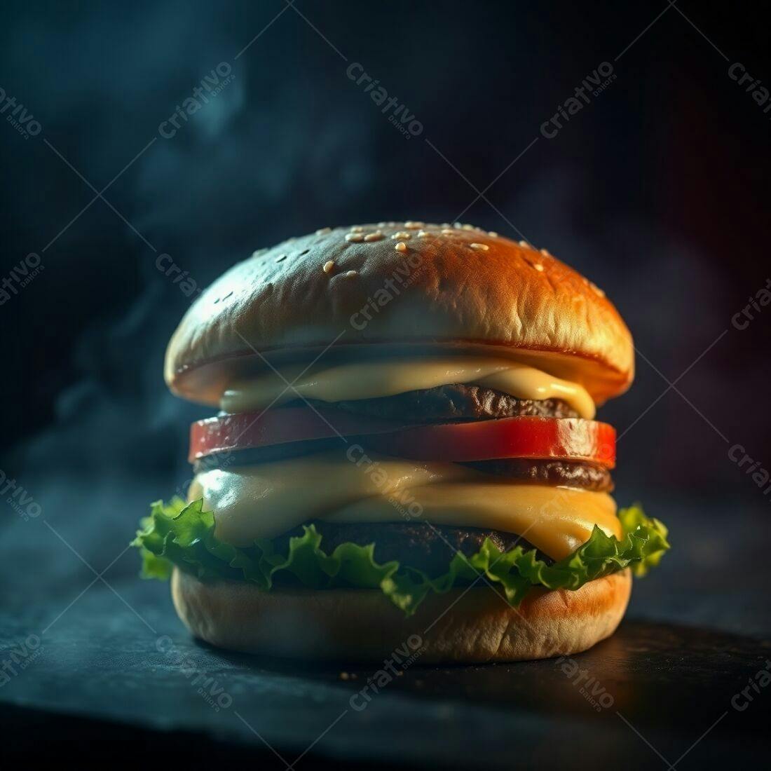 Hambúrguer suculento com queijo derretido