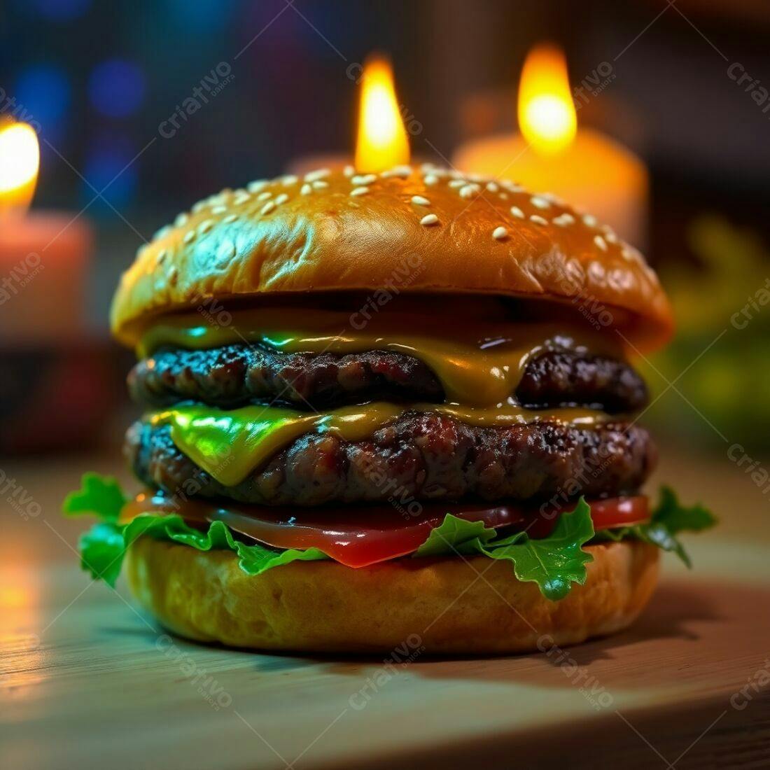 Duplo Cheeseburger suculento com alface e tomate