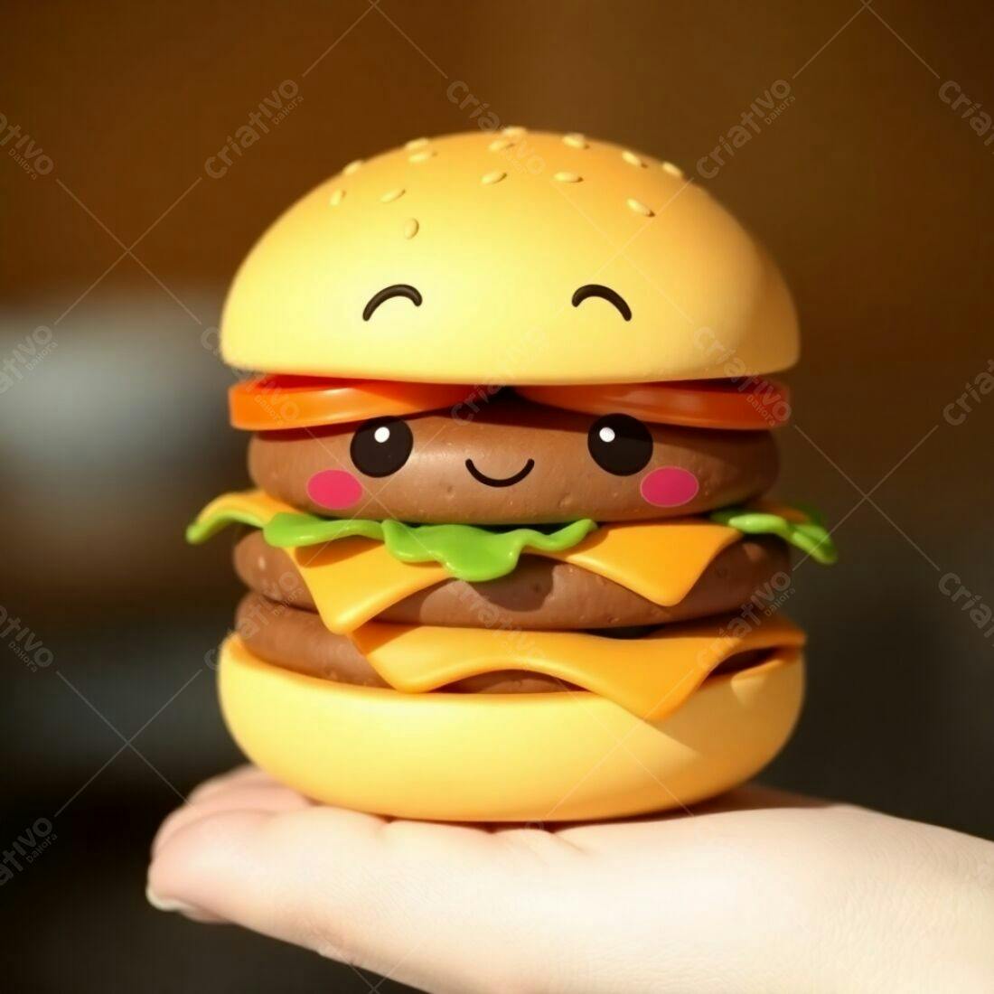 Hamburger fofo em miniatura na mão