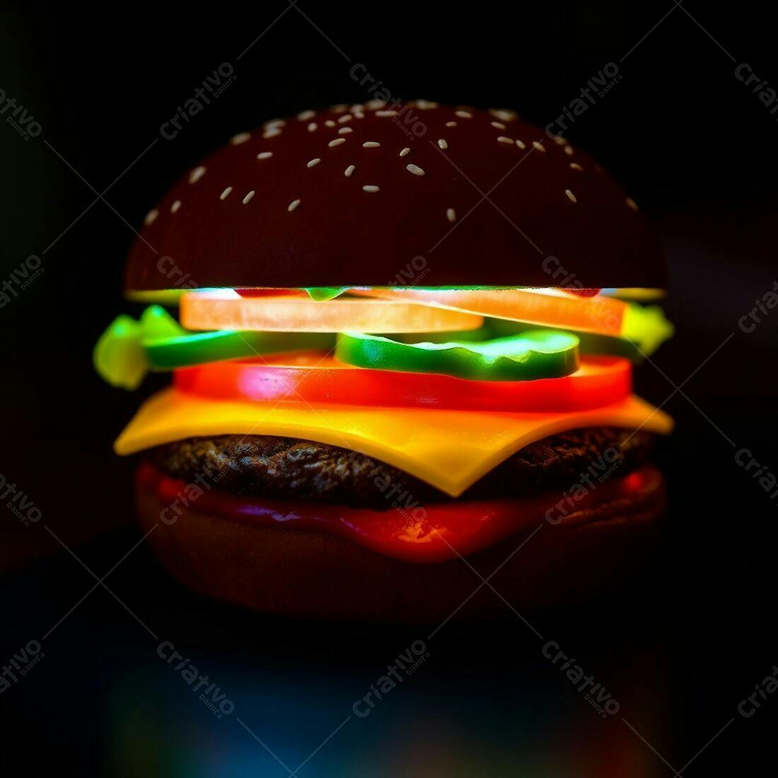 Hambúrguer iluminado com queijo e tomate