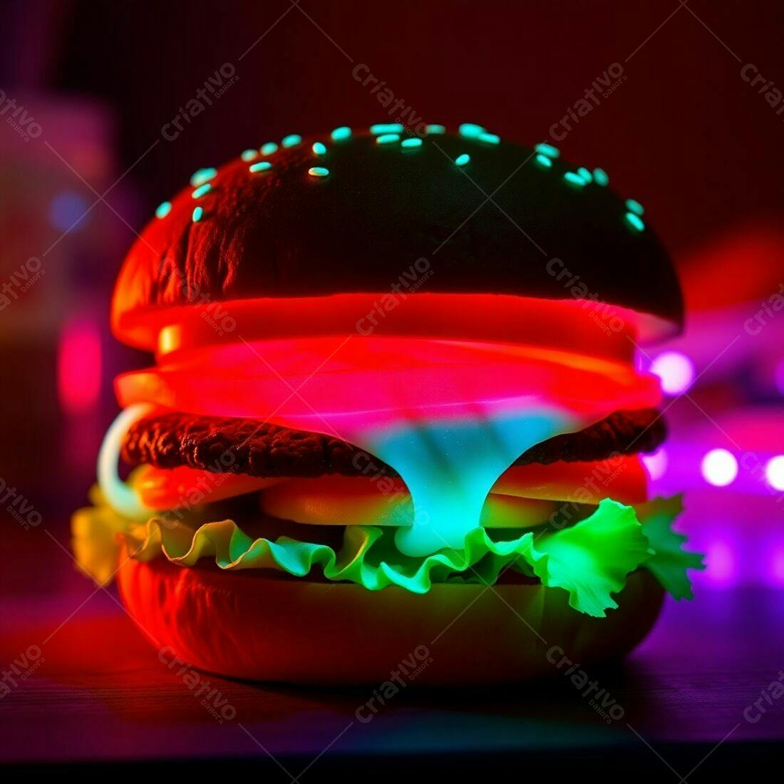 Hambúrguer Neon em Luz Vibrante