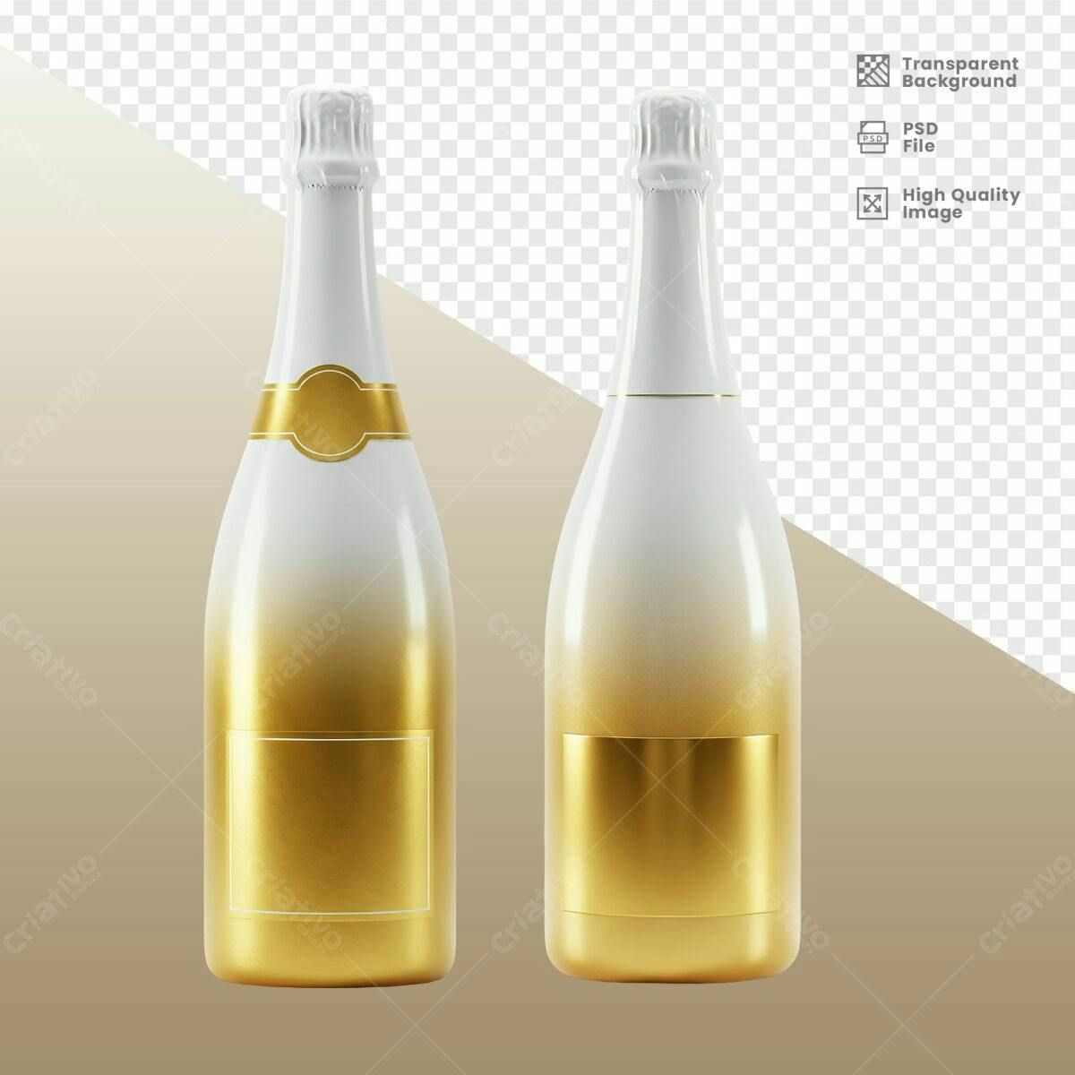 Mockup Garrafa de Champagne Dourada PSD Editável