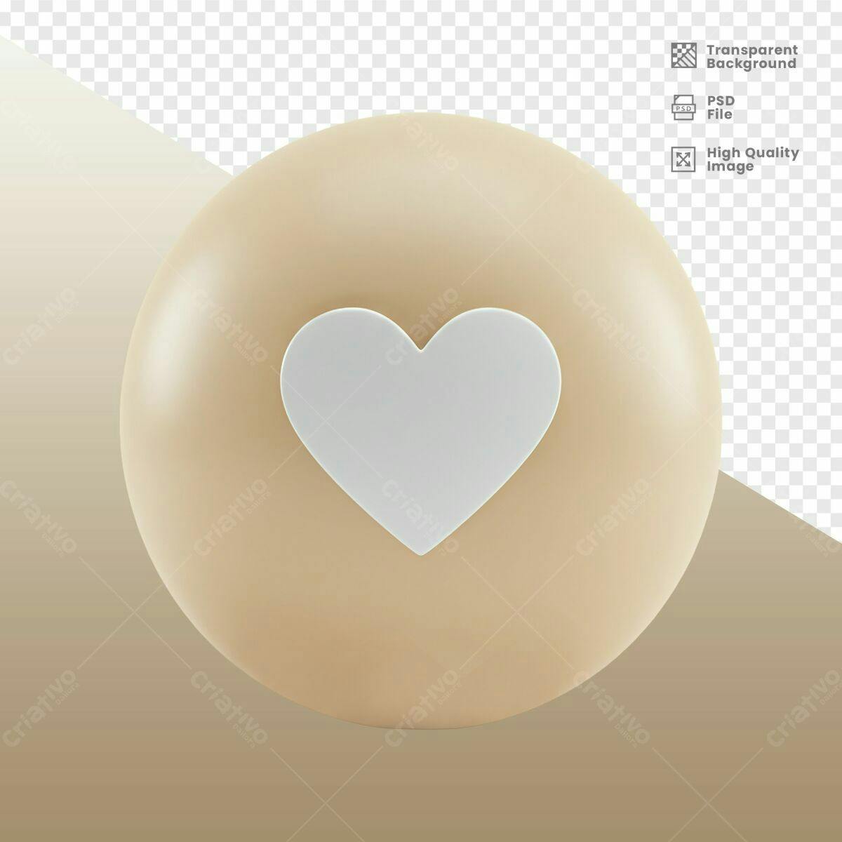 Ícone Amor 3D Bege e Branco PSD Editável