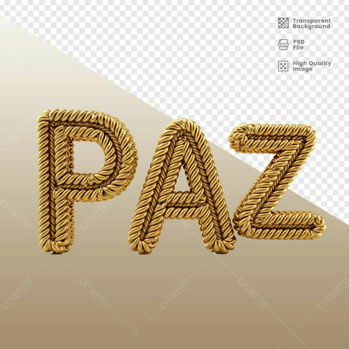 Arte com a Palavra Paz em Dourado PSD Editável