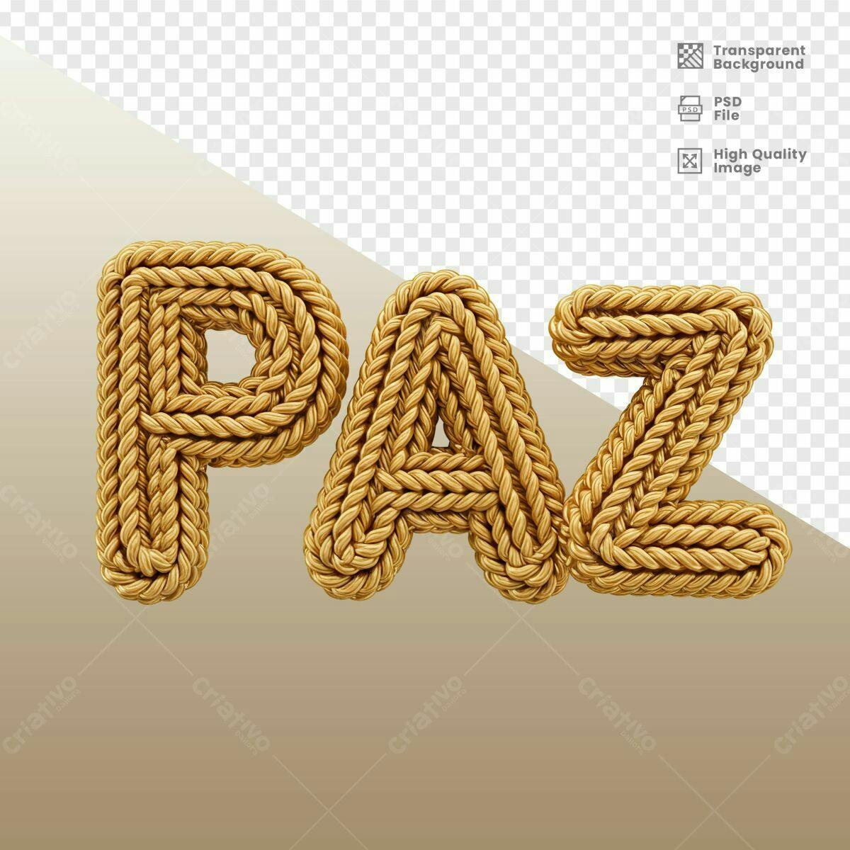 Arte tipográfica Paz em dourado PSD Editável