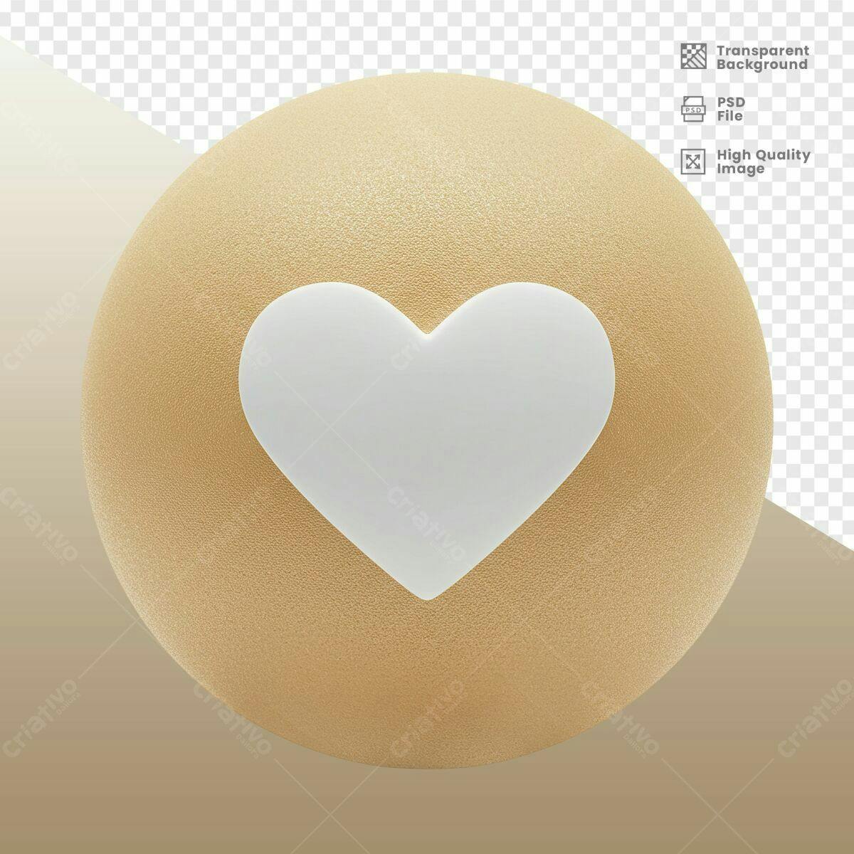 Ícone de Coração 3D em Esfera Bege PSD Editável