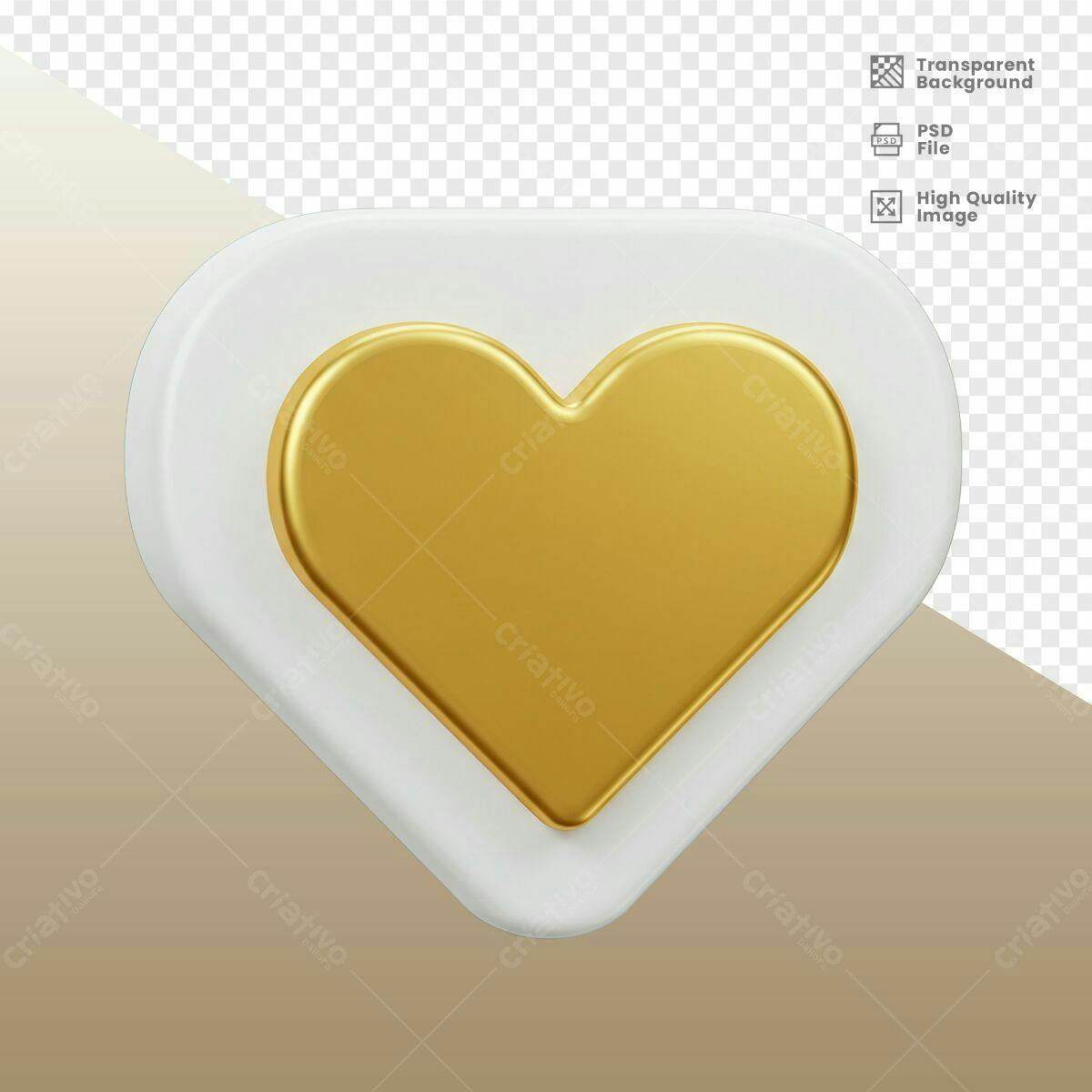 Ícone Coração Dourado PSD Editável