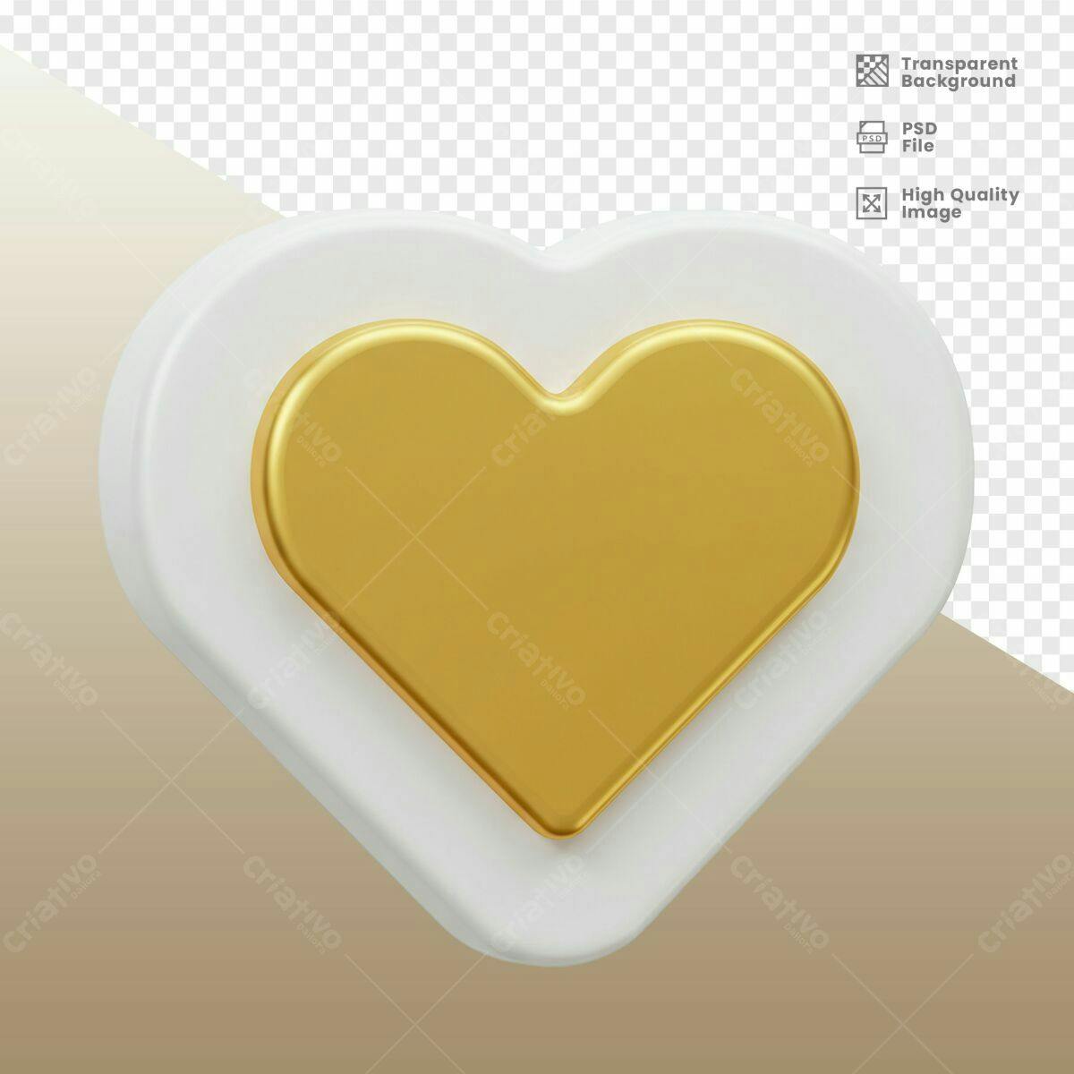 Ícone Coração Dourado PSD Editável