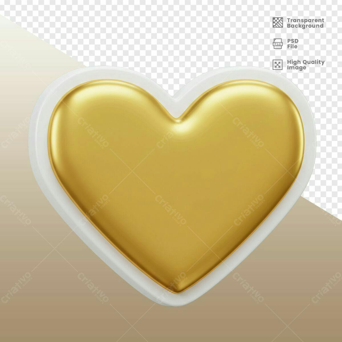 Coração Dourado 3D PSD Editável