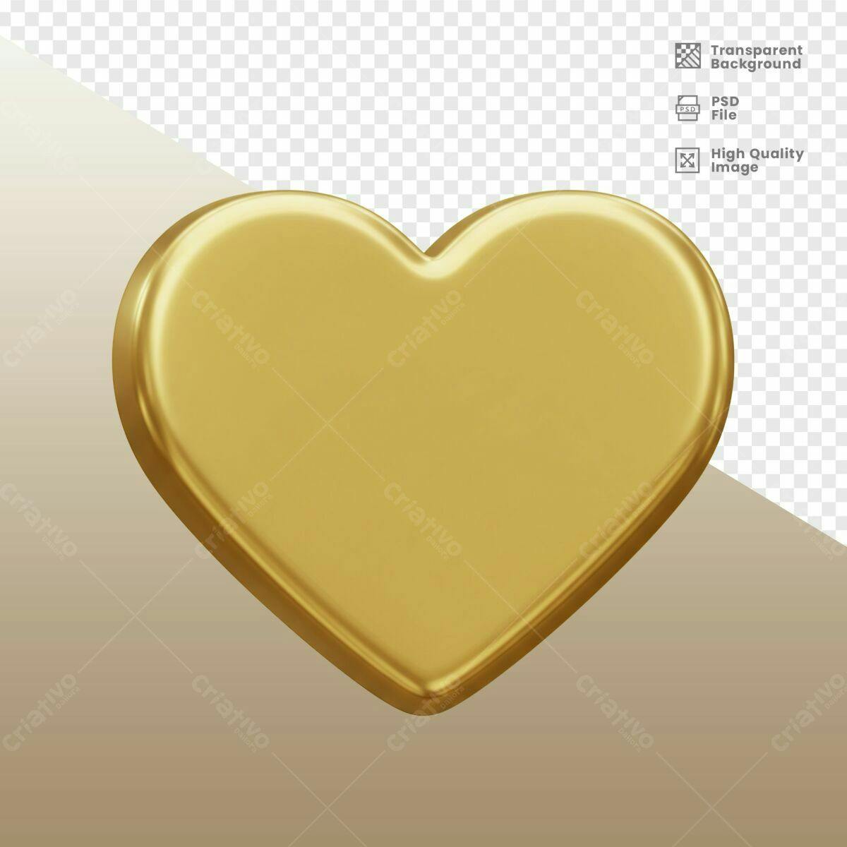 Coração Dourado 3D PSD Editável
