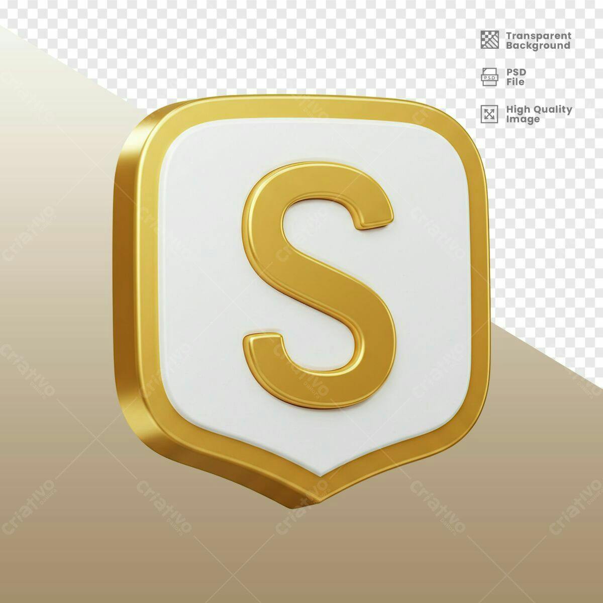 Logo PSD Editável com Escudo Dourado e Letra S