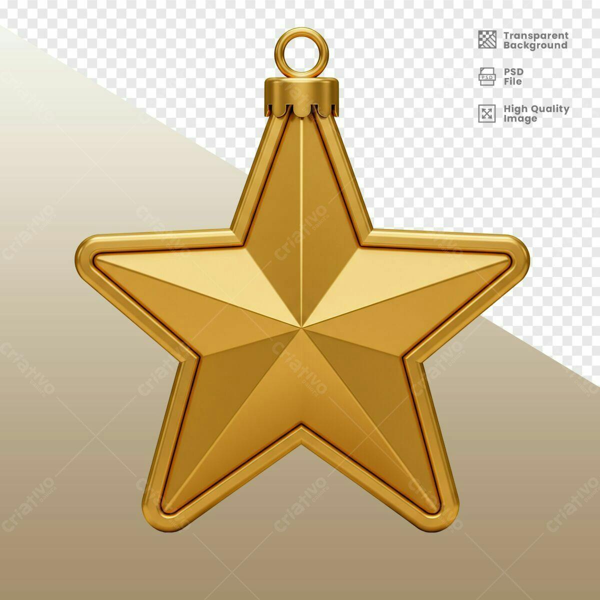 Enfeite de Natal Estrela Dourada PSD Editável