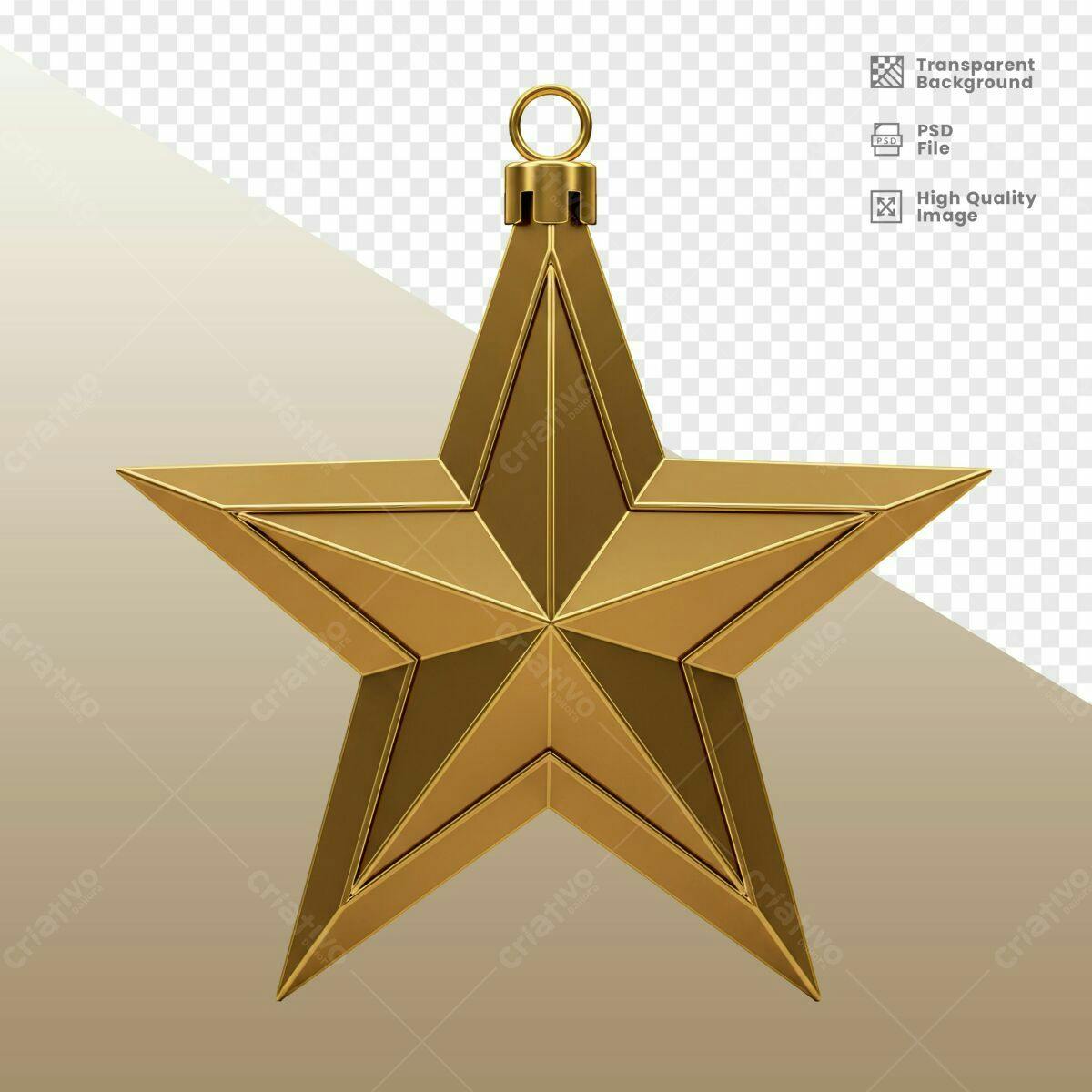 Enfeite de Natal Estrela Dourada PSD Editável