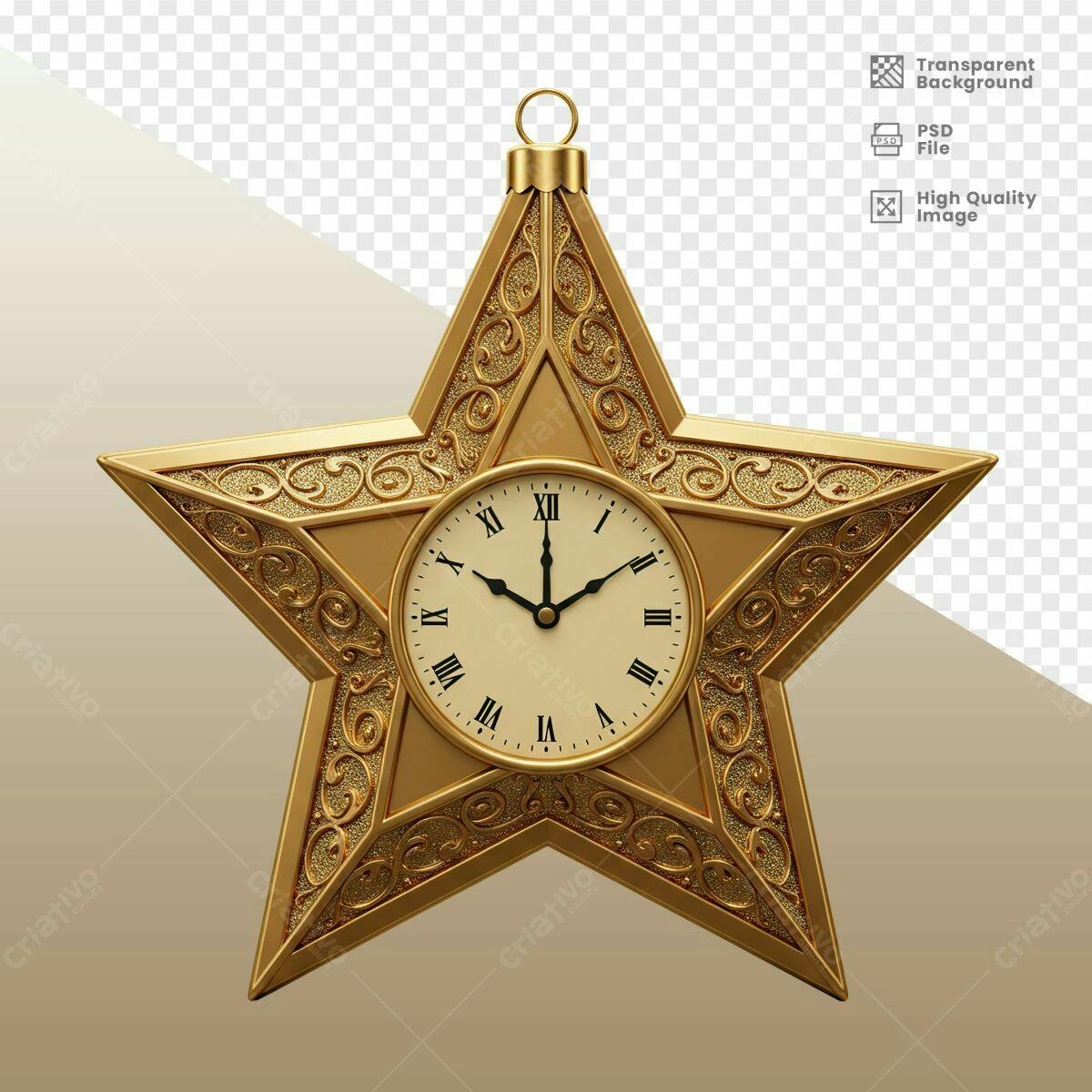 Relógio Estrela Natalino Dourado PSD Editável