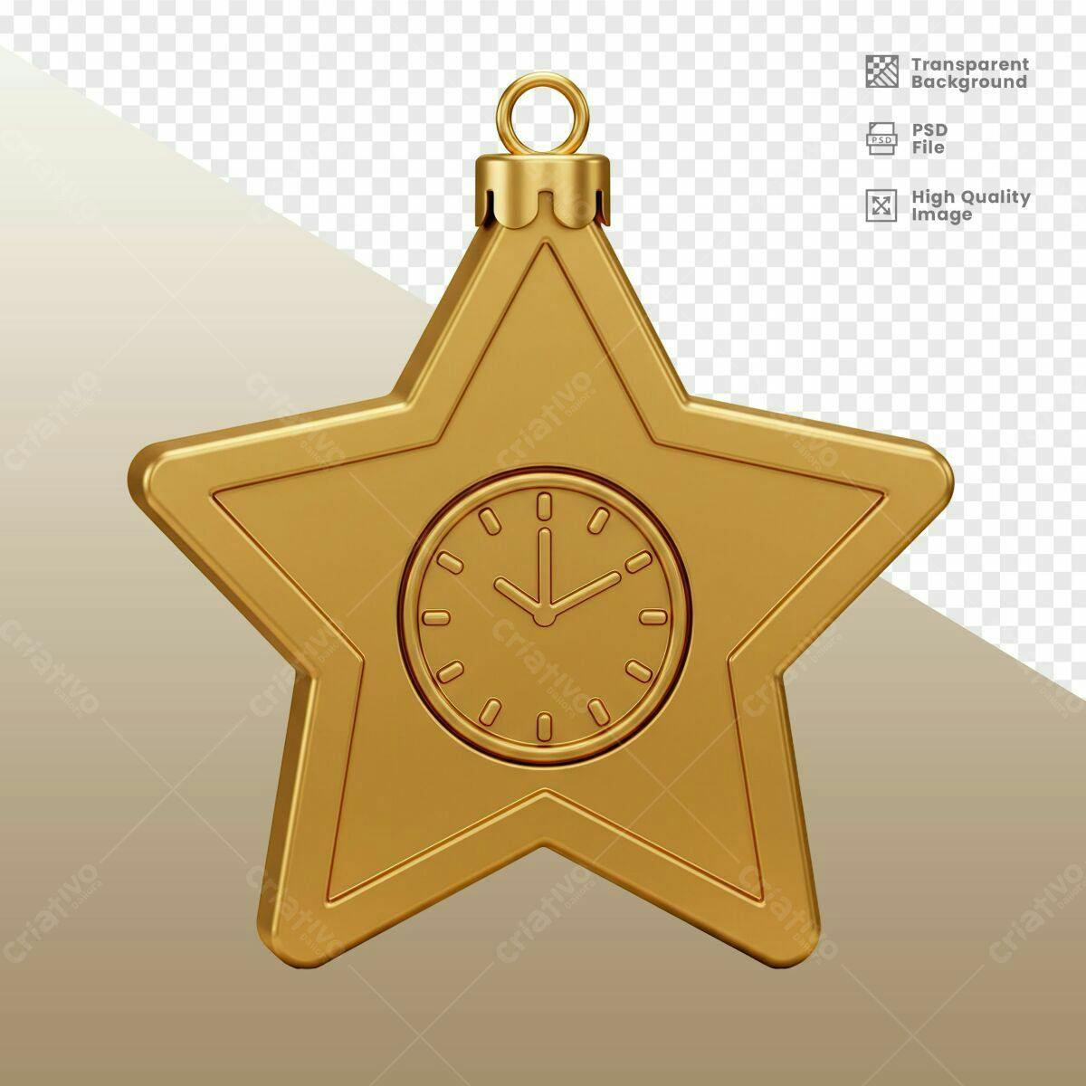 Enfeite Natalino Estrelado Dourado PSD Editável