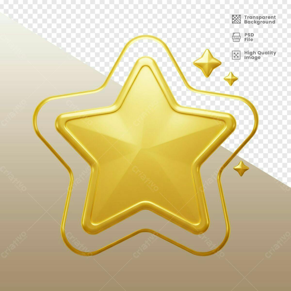 Estrela Dourada 3D PSD Editável