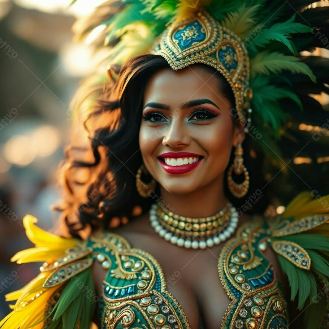 Mulher sorrindo em fantasia de carnaval