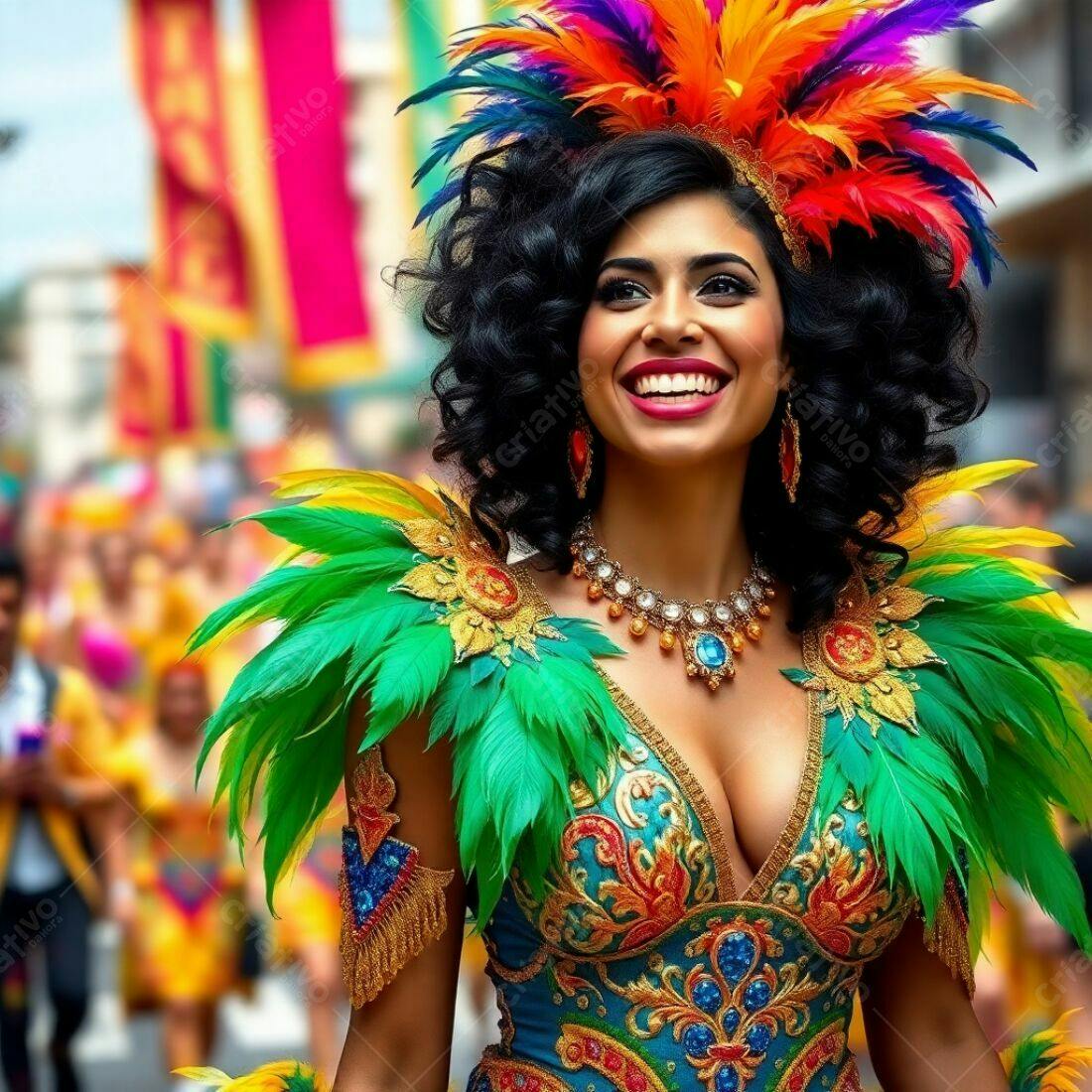 Mulher sorridente em traje de Carnaval
