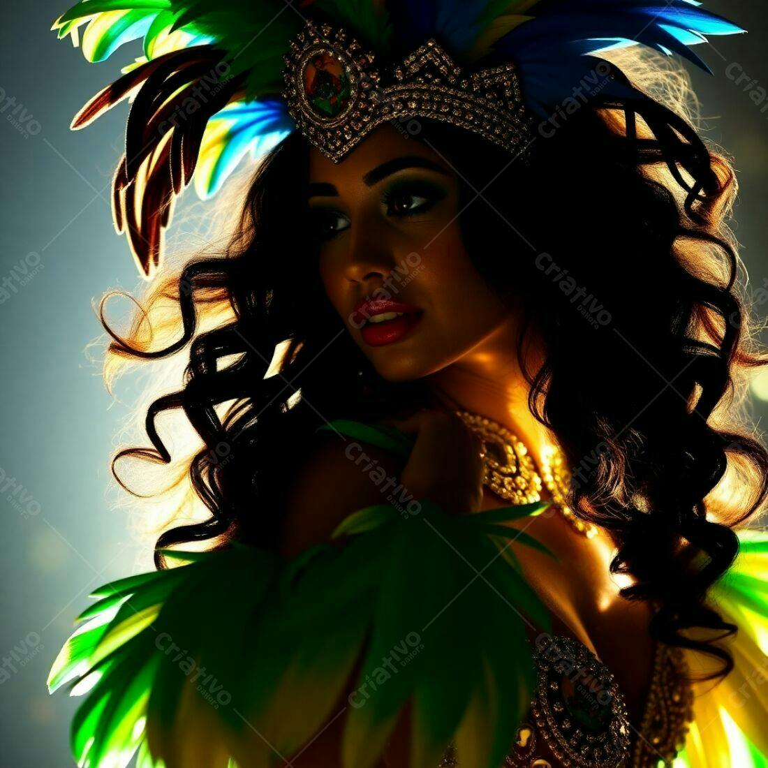 Mulher com fantasia de Carnaval verde e azul