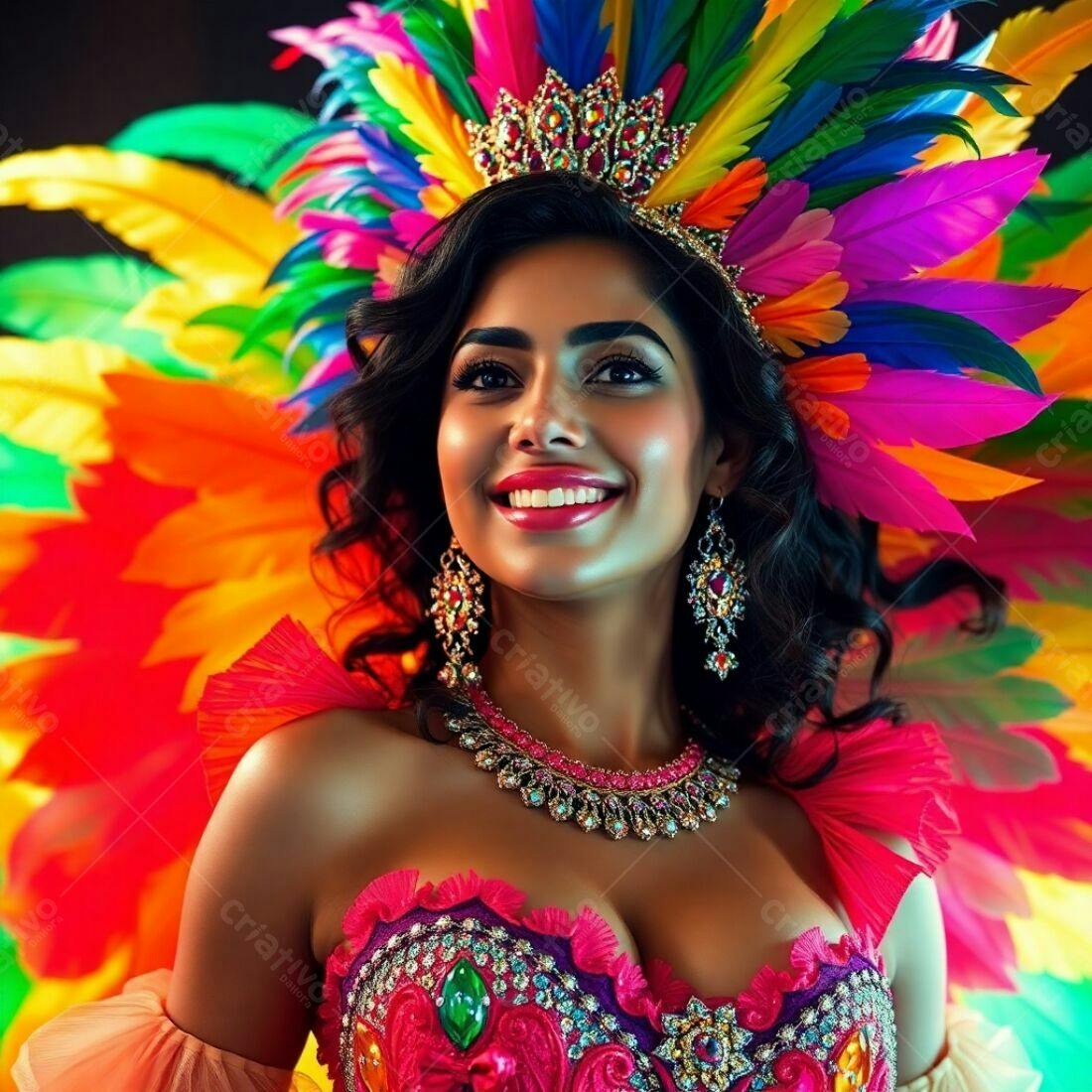 Mulher sorridente com fantasia de Carnaval