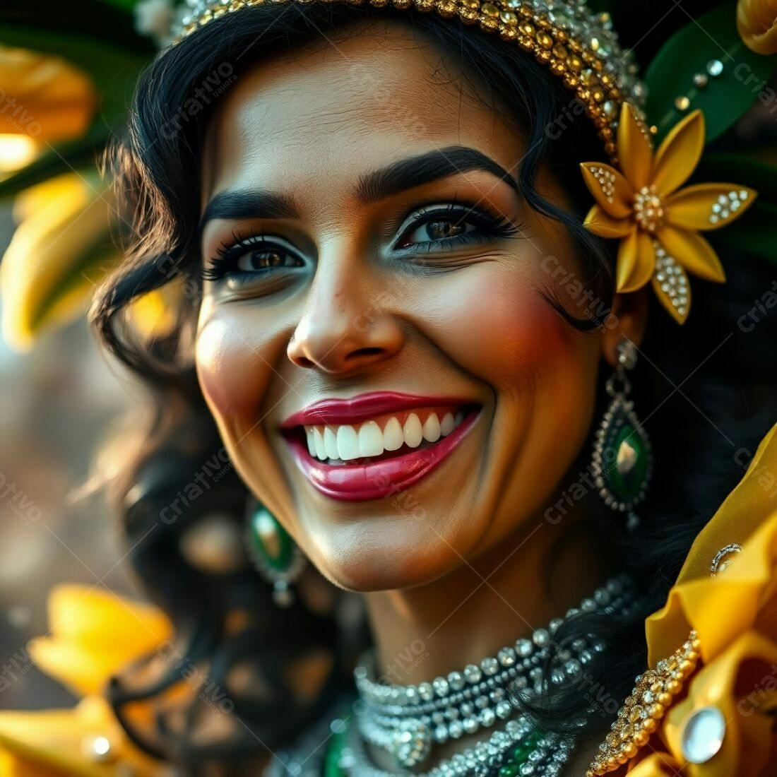 Sorriso radiante de mulher em carnaval