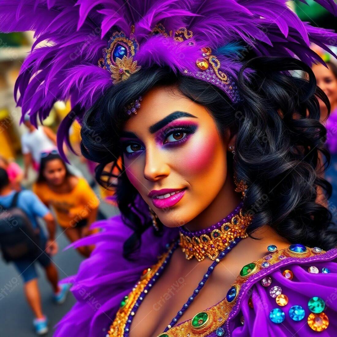 Mulher em fantasia roxa Carnaval
